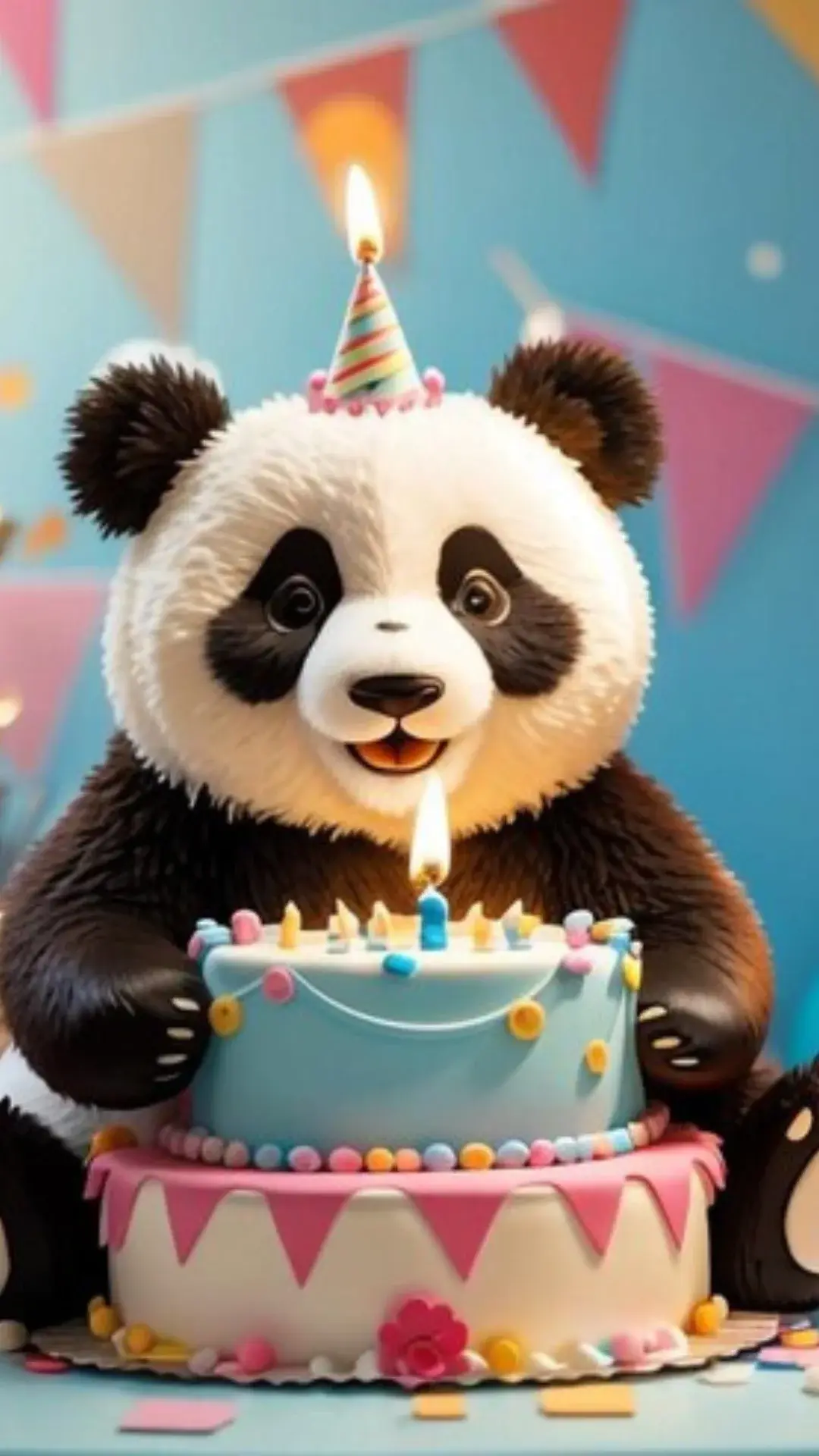 Panda with cake, Panda popular mit Pfannkuchen, cute panda, 50x70cm